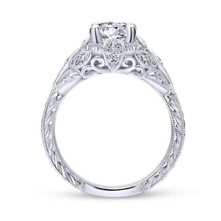 Gabriel & Co. 14k White Gold Victorian Vintage Engagement Ring - Tivoli Jewelers