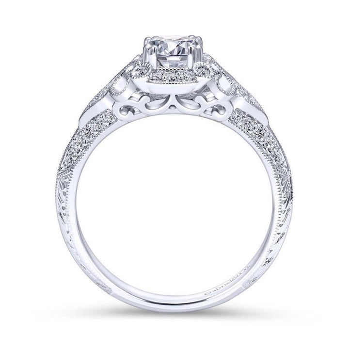 Gabriel & Co. 14k White Gold Victorian Vintage Engagement Ring - Tivoli Jewelers