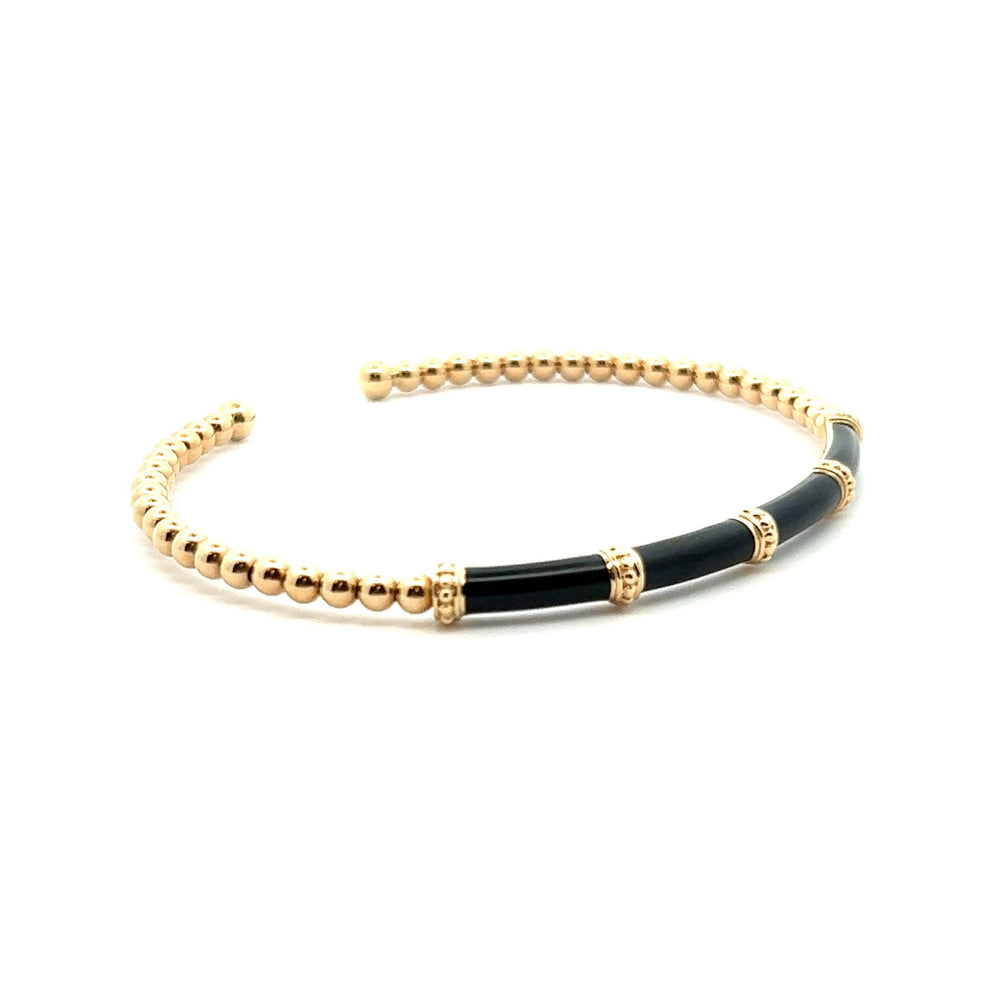 Gabriel & Co. 14k Yellow Gold Bujukan Bangle Bracelet with Black Enamel - Tivoli Jewelers