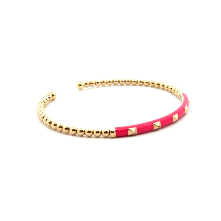 Gabriel & Co. 14k Yellow Gold Bujukan Bangle Bracelet with Pink Enamel - Tivoli Jewelers