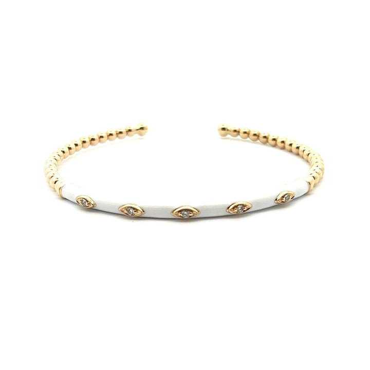 Gabriel & Co. 14k Yellow Gold Bujukan Bangle Bracelet with white Enamel - Tivoli Jewelers