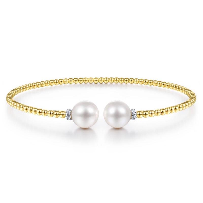 Gabriel & Co. 14k Yellow Gold Bujukan Pearl & Diamond Bangle Bracelet - Tivoli Jewelers