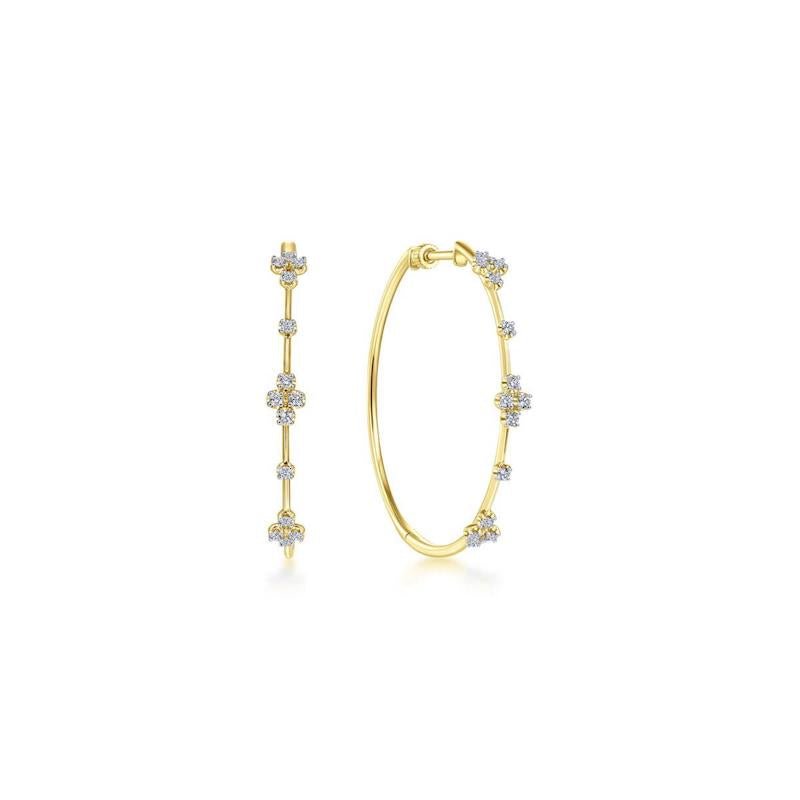 Gabriel & Co. 14k Yellow Gold Contemporary Diamond Hoop Earrings - Tivoli Jewelers