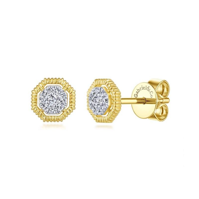 Gabriel & Co. 14k Yellow Gold Contemporary Diamond Stud Earrings - Tivoli Jewelers