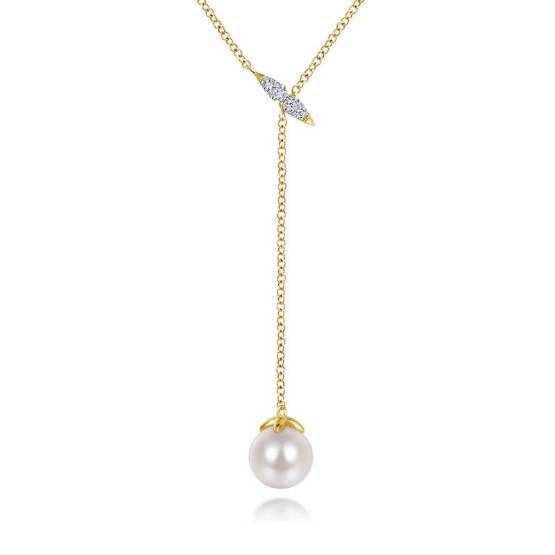 Gabriel & Co. 14k Yellow Gold Grace Pearl & Diamond Necklace - Tivoli Jewelers
