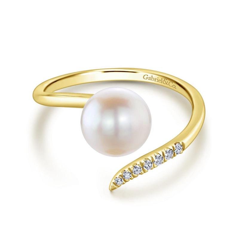 Gabriel & Co. 14k Yellow Gold Grace Pearl & Diamond Ring - Tivoli Jewelers
