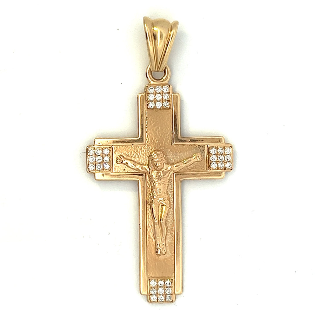 Large Crucifix in Fourteen Karat Yellow Gold With Lab Grown Diamonds - Tivoli Jewelers
