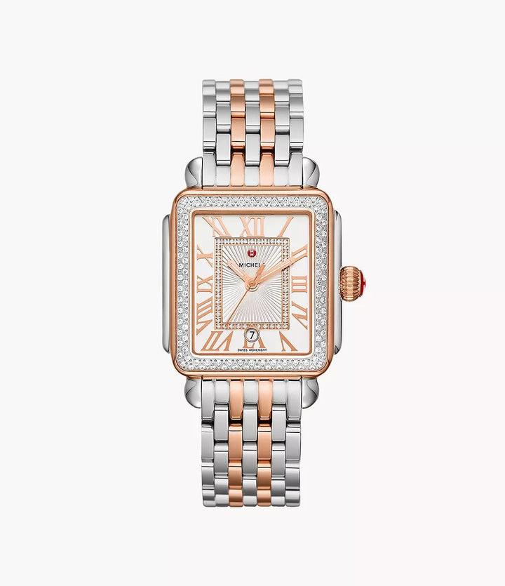 Michele Deco Madison Mid Two-Tone 18K Rose Gold Diamond Dial Watch - Tivoli Jewelers