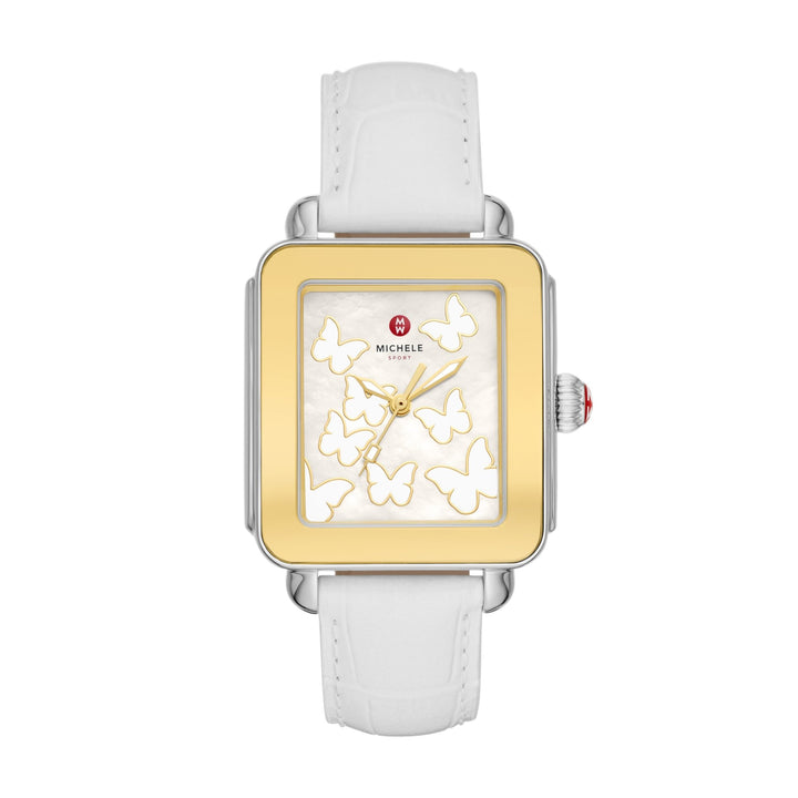 Michele Deco Sport Gold-Tone White Leather Watch - Tivoli Jewelers