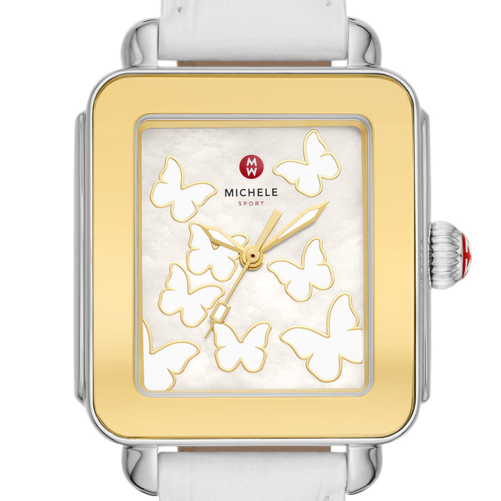 Michele Deco Sport Gold-Tone White Leather Watch - Tivoli Jewelers