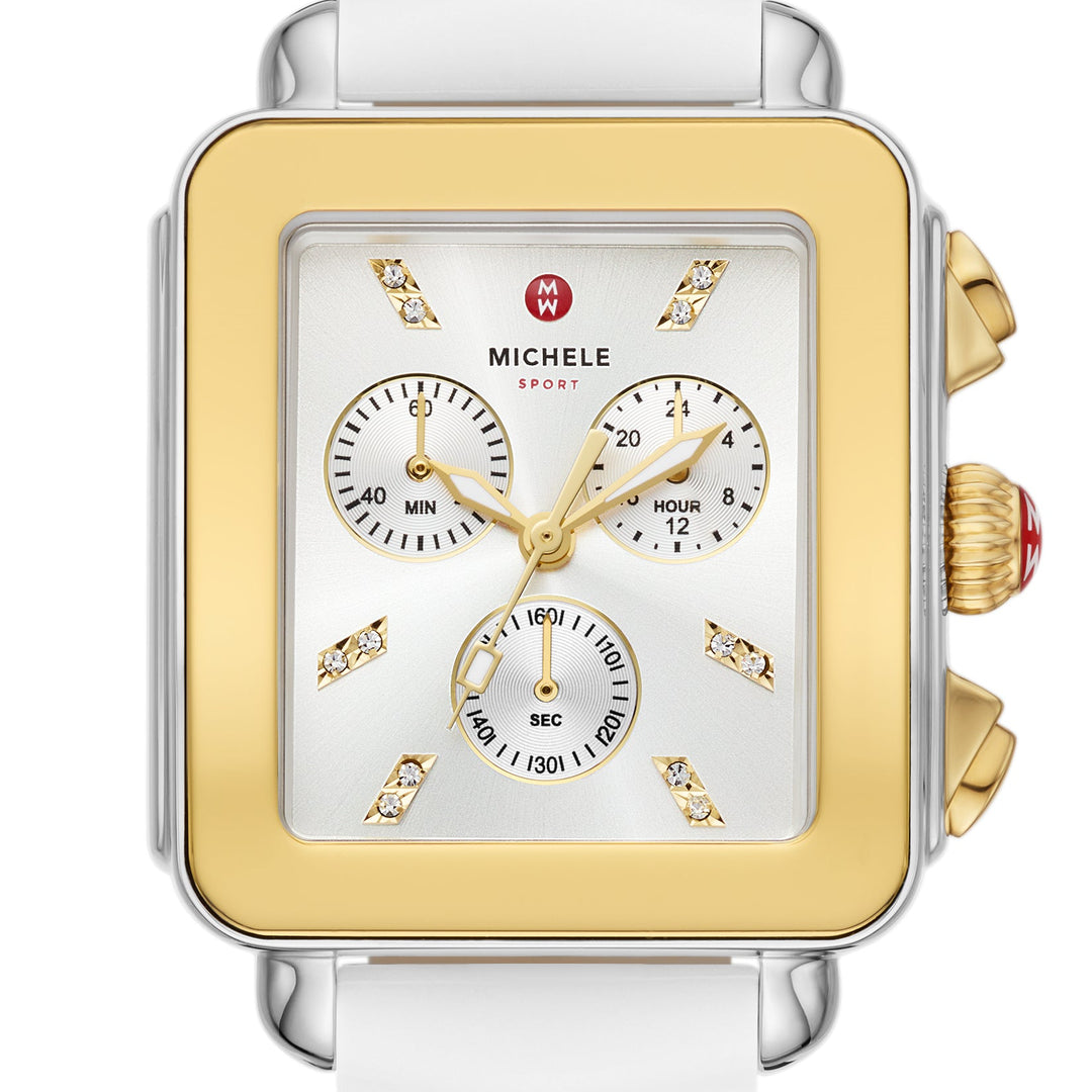 Michele Deco Sport Gold-Tone White Silicone Watch - Tivoli Jewelers