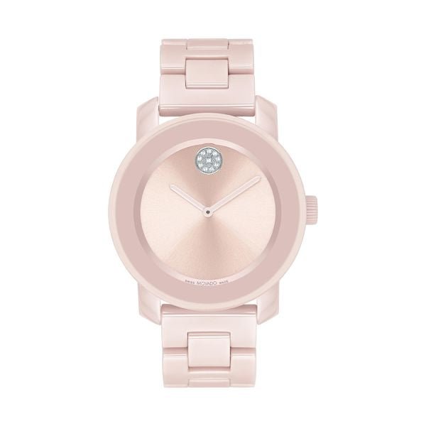 Movado BOLD Ceramic Pink Museum With Crystal Set Dot Stainless Steel - Tivoli Jewelers