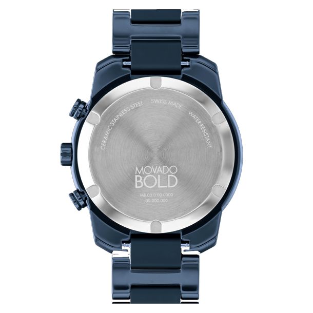 Movado BOLD Verso Chronograph Blue Ceramic Watch 44mm - 3601117 - Tivoli Jewelers