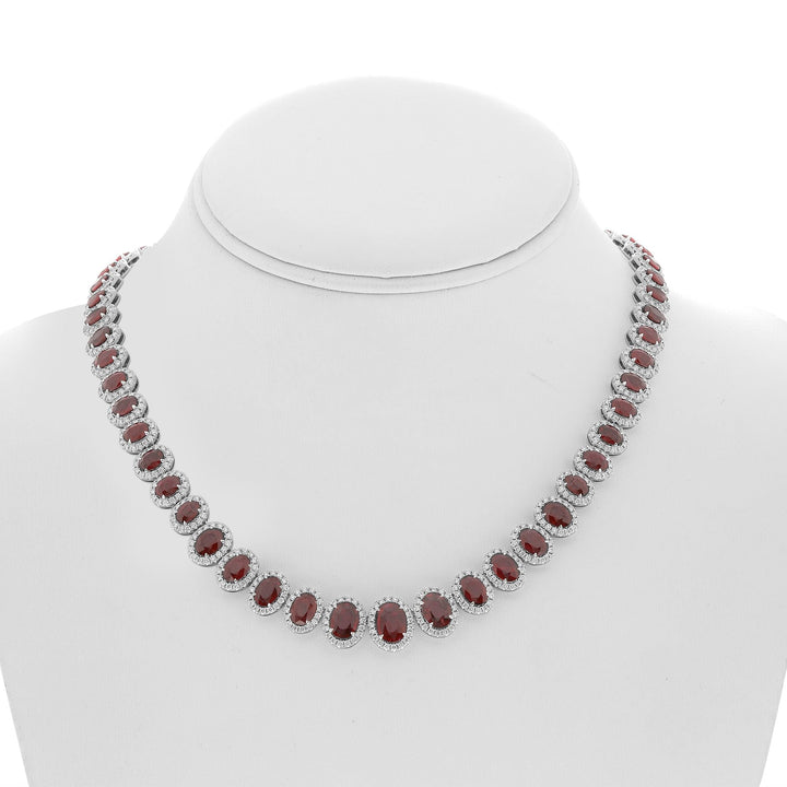 Oval Ruby and Diamond Halo Necklace in 18K White Gold - Tivoli Jewelers