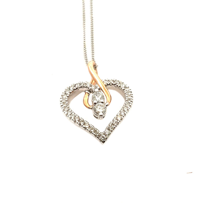 White and Rose Gold Diamond Heart Necklace - Tivoli Jewelers