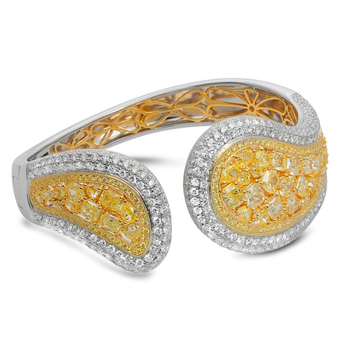 White & Yellow Diamond Cluster Bangle - Tivoli Jewelers